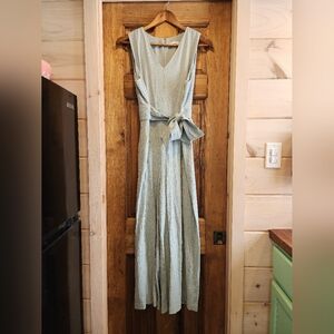 Calvin Klein V-Neck Tie-Waist Sage Green Jumpsuit